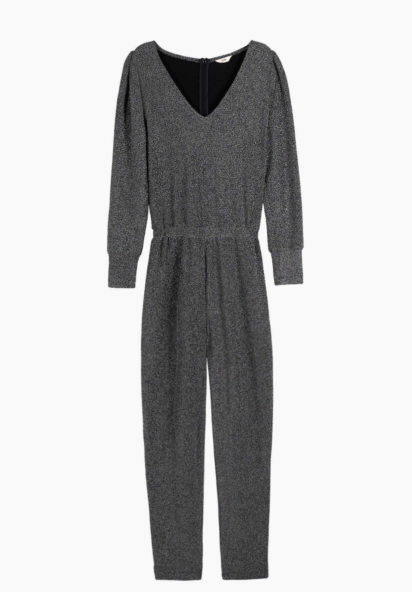 HUSH Dahlia VNeck Glitter Jumpsuit in Black/Silver Metallic Endource