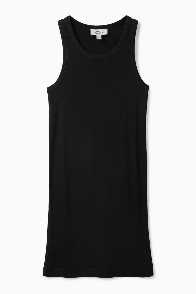 COS Ribbed-Jersey Mini Dress in BLACK