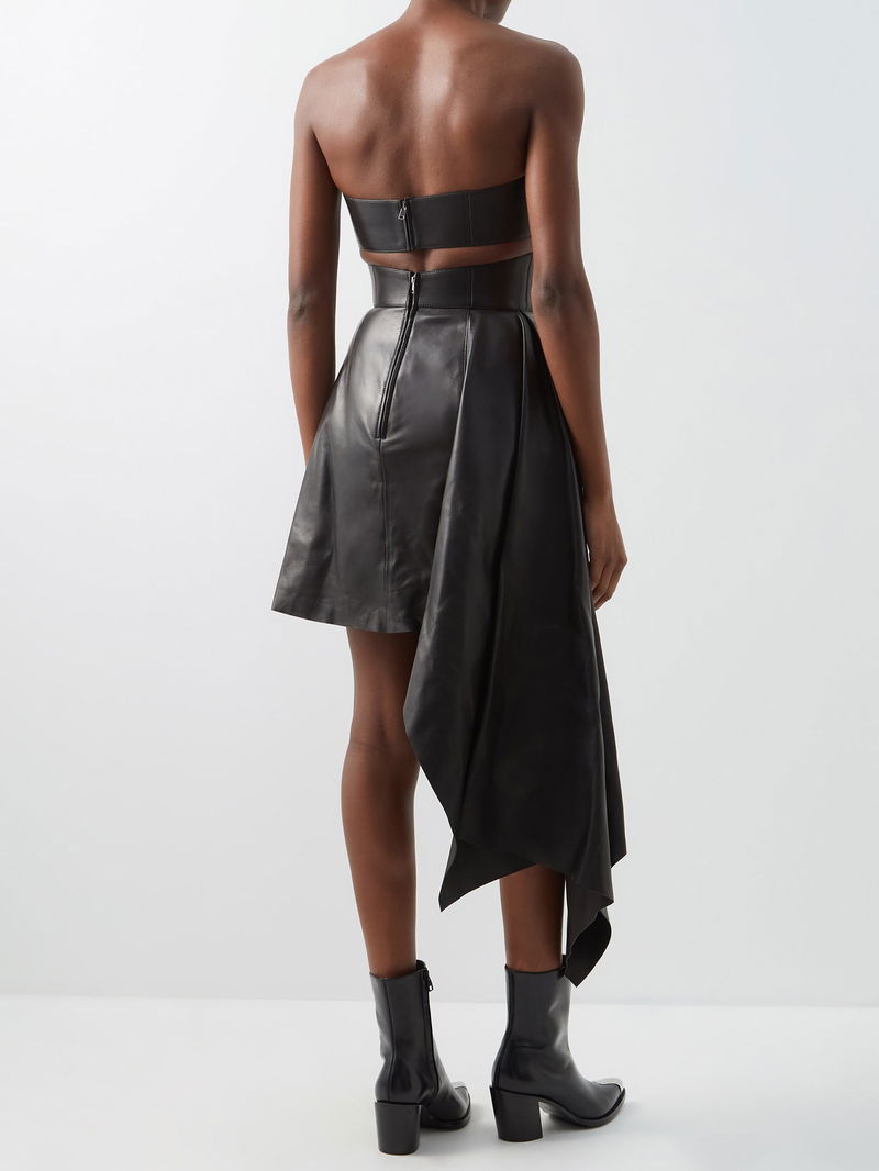 ALEXANDER MCQUEEN Asymmetric Leather Mini Dress | endource