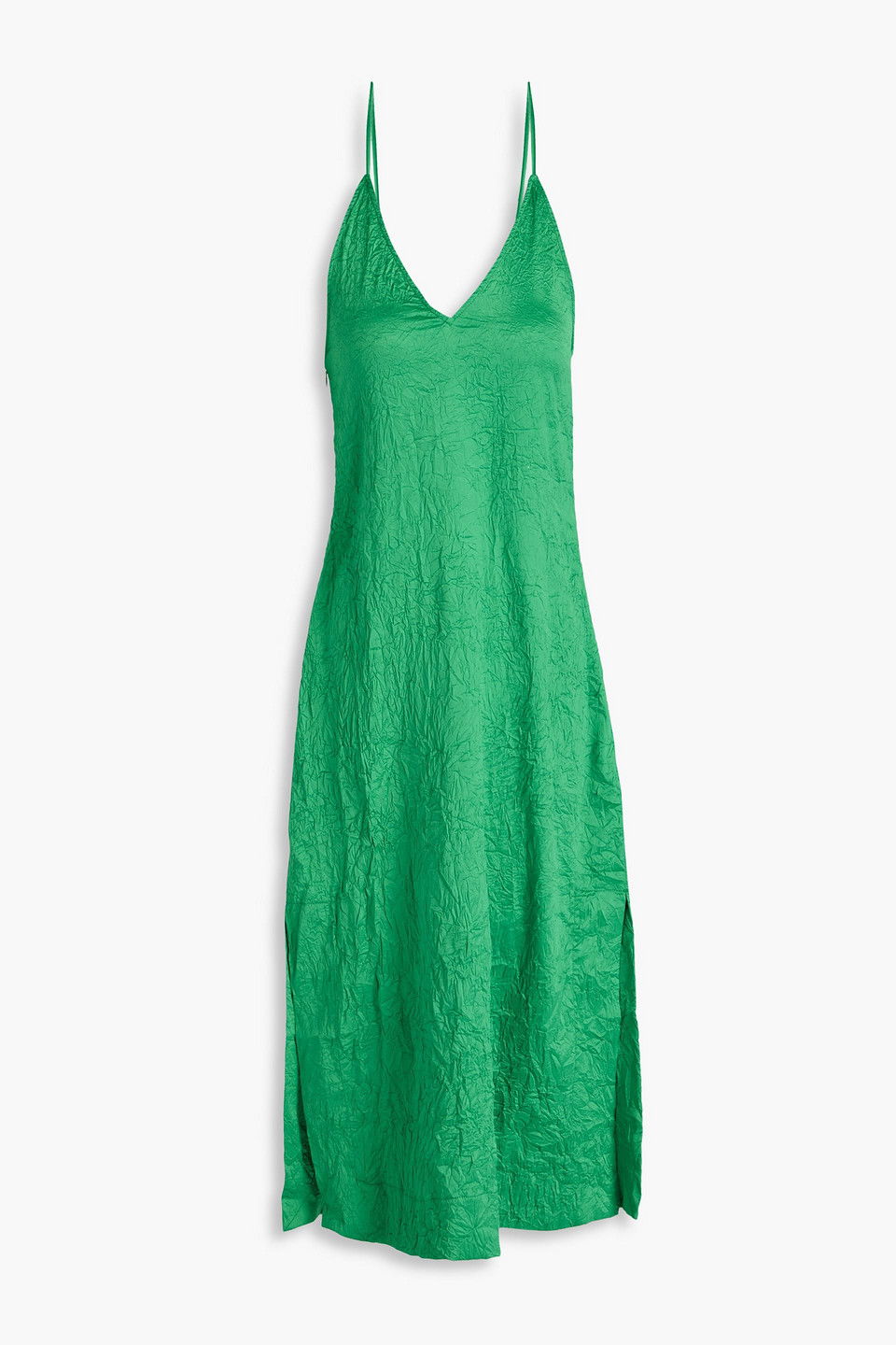 ganni crinkled satin midi dress Ganni Crinkled Satin Midi Dress, 32 / Blue