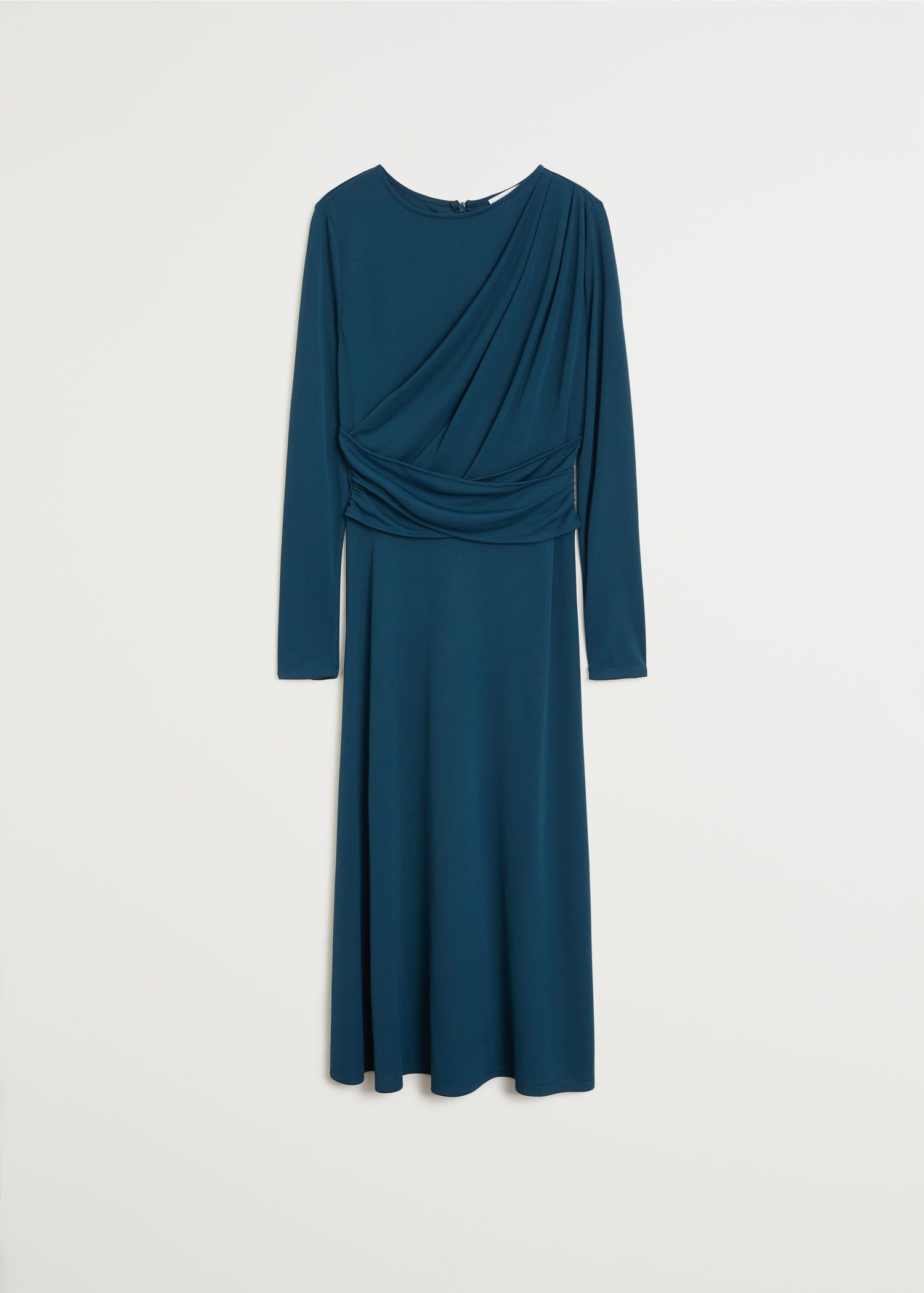 MANGO Ruched Detail Dress in Petrol Blue | Endource