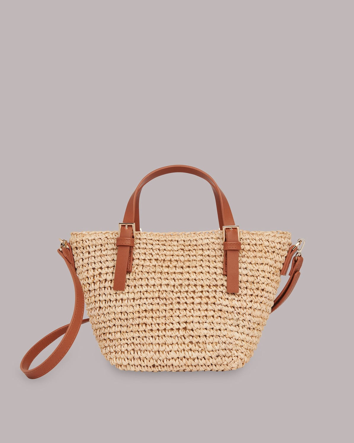 Neutral Teya Buckle Handle Straw Tote, WHISTLES