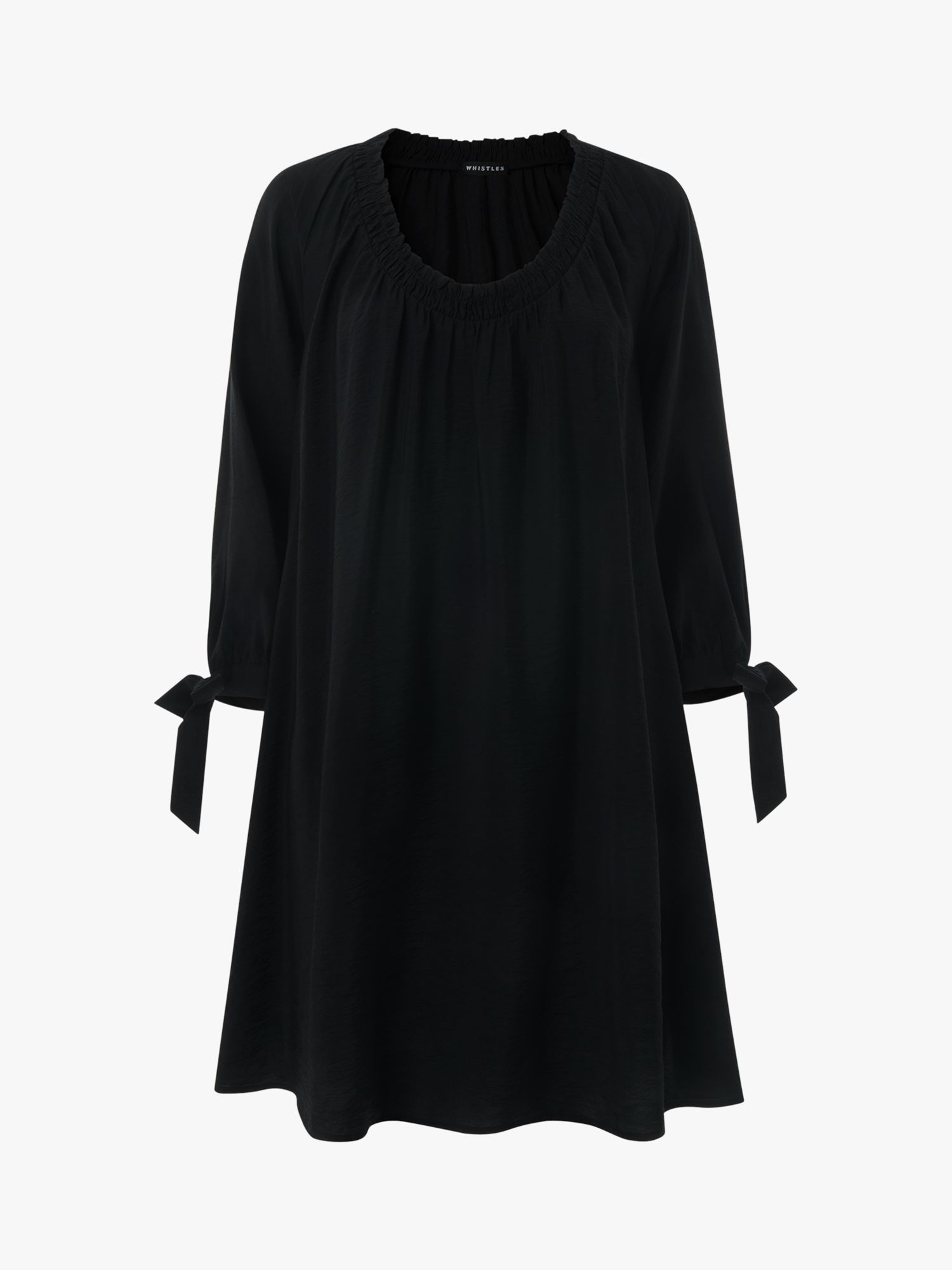 WHISTLES Lydia Gathered Neck Trapeze Dress in Black | endource