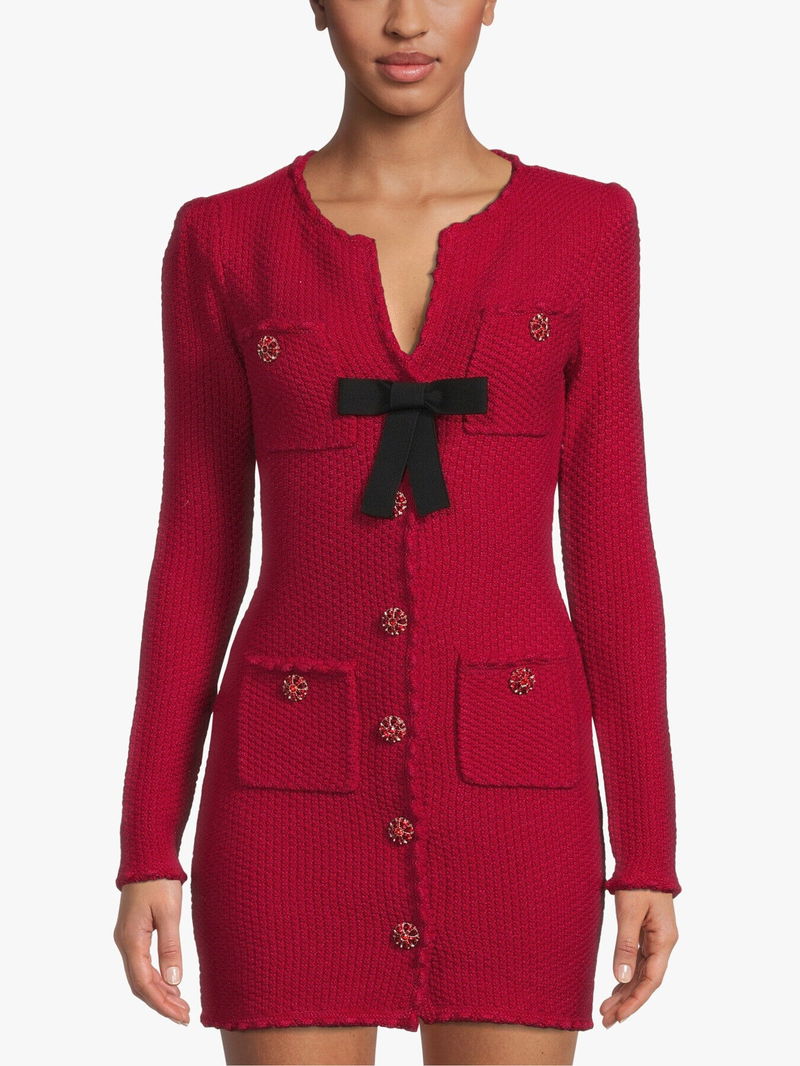 SELF-PORTRAIT Melange Knit Mini Bow Dress | endource