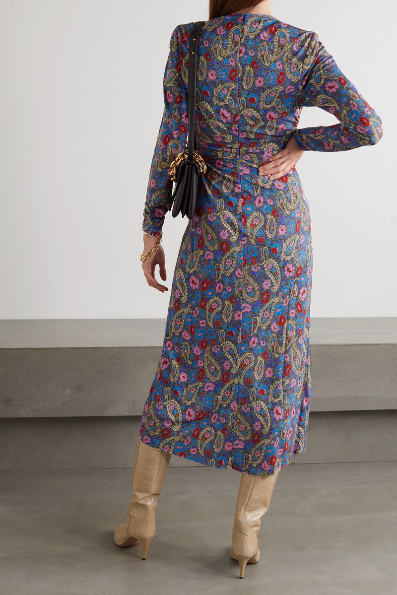 ISABEL MARANT Linario Gathered Floral-Print Stretch-Jersey Midi Dress |  endource