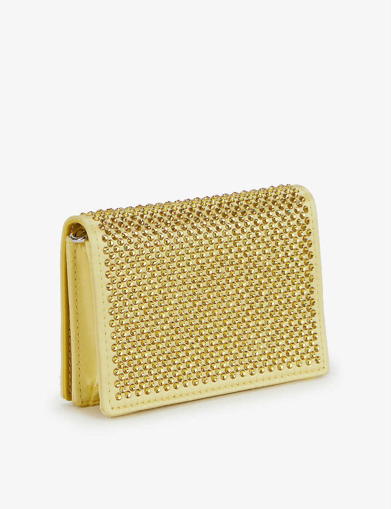 Prada Flap Card Holder with Chain Satin with Crystals Yellow 197807186