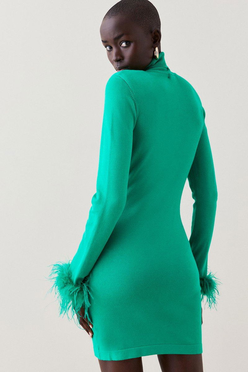 green emerald velvet dress Perrin Emerald Green Feather Dress High Slit Gown main image 0