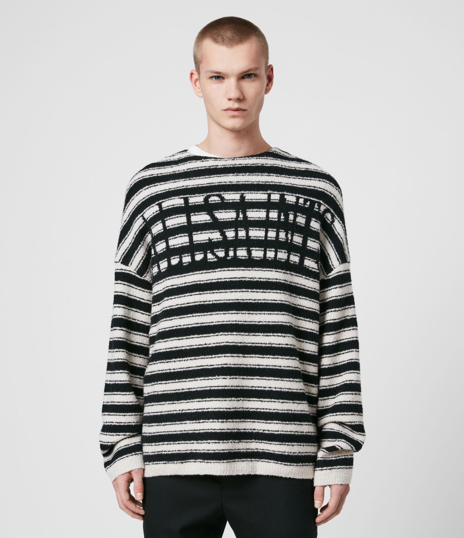 ALLSAINTS Rivven Saints Crew Jumper in Ecru/Black | Endource