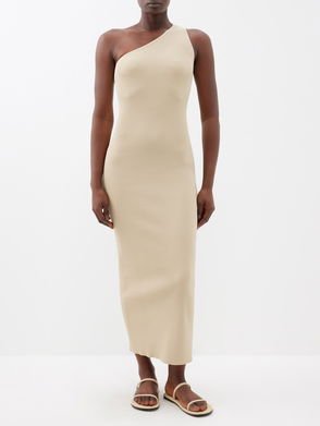 RICK OWENS One-Shoulder Ribbed Dress in Beige