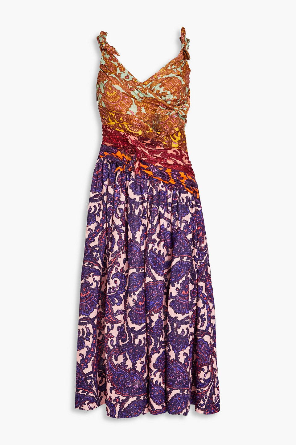 ZIMMERMANN Cutout Knotted Printed Linen Midi Dress | endource