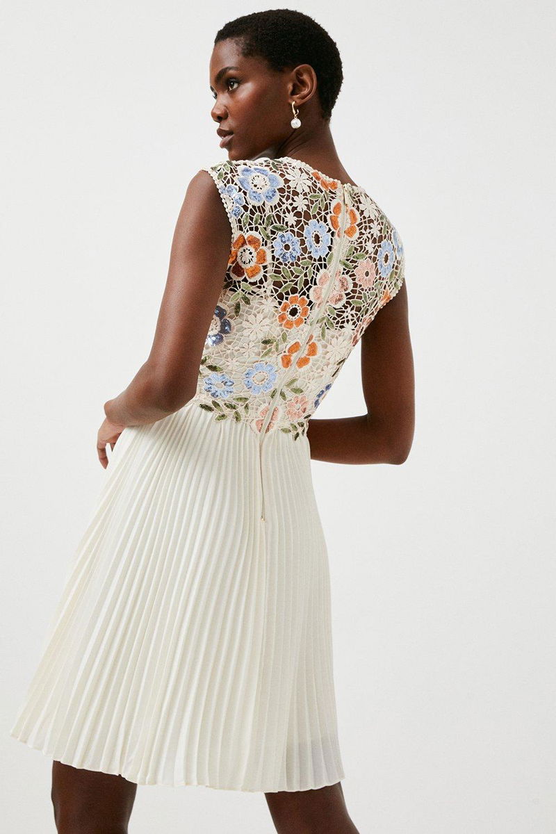 KAREN MILLEN Floral Embroidered Pleated Woven Mini Dress | endource KAREN MILLEN Floral Embroidered Pleated Woven Mini Dress | endource