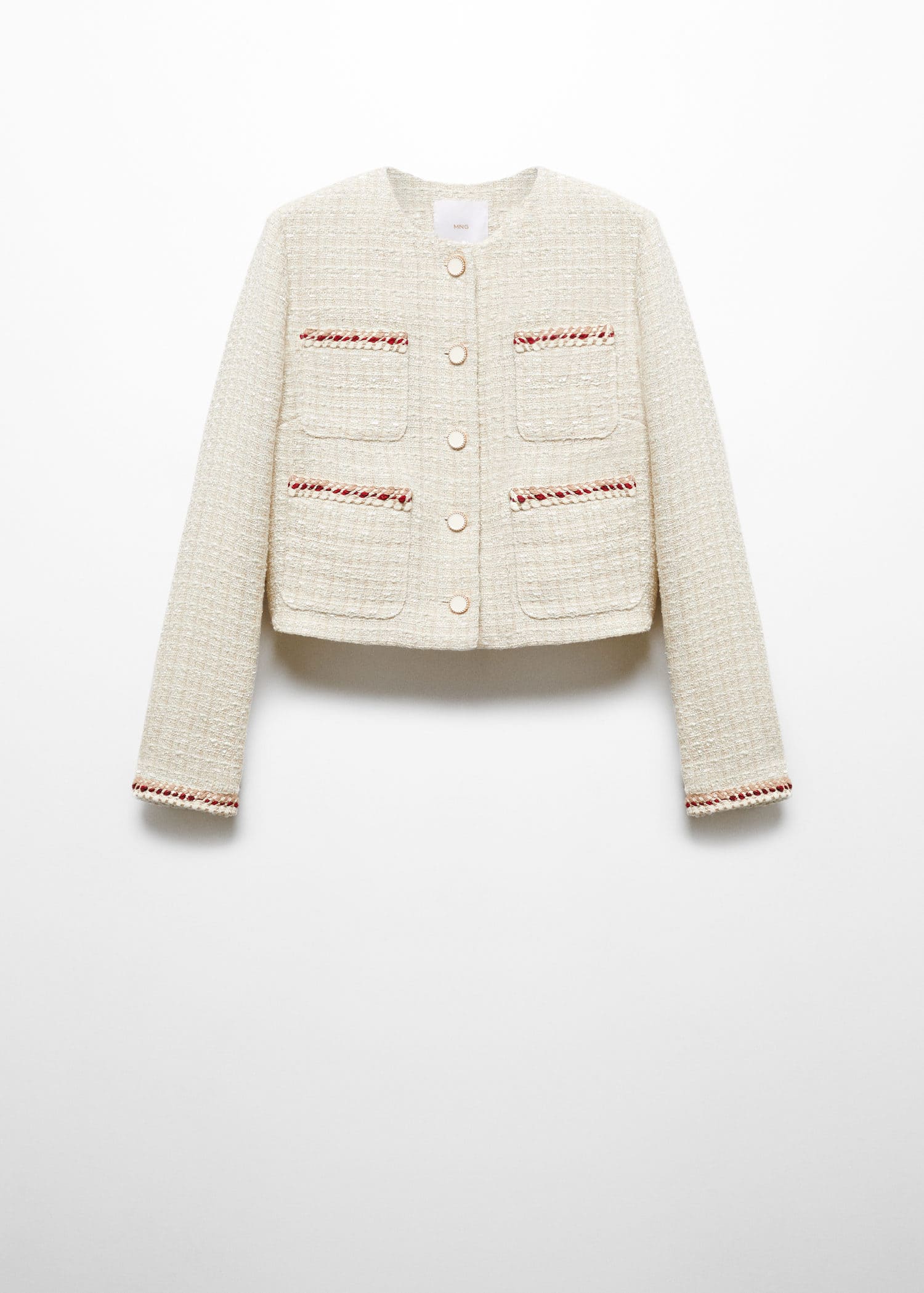 MANGO Tweed Jacket with Buttons in Ecru | Endource