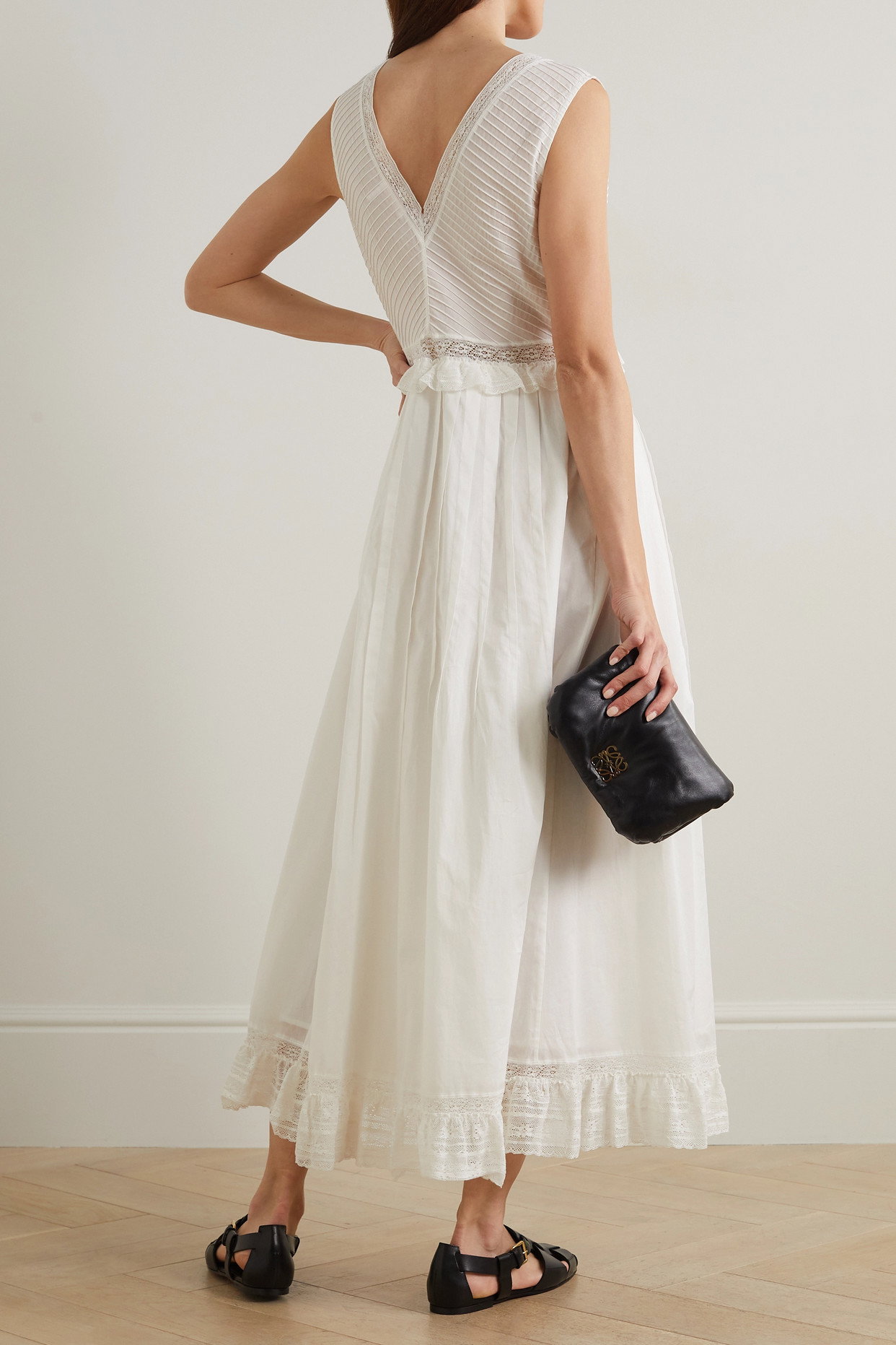 see by chloe cotton midi dress SEE BY CHLOÉ Lace-Trimmed Pleated Cotton-Voile Midi Dress