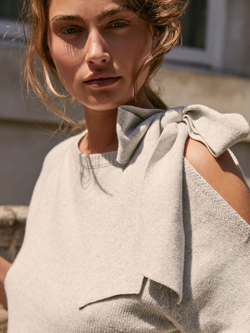 MINT VELVET Bow Detail Cotton Blend Jumper in Light Grey | Endource