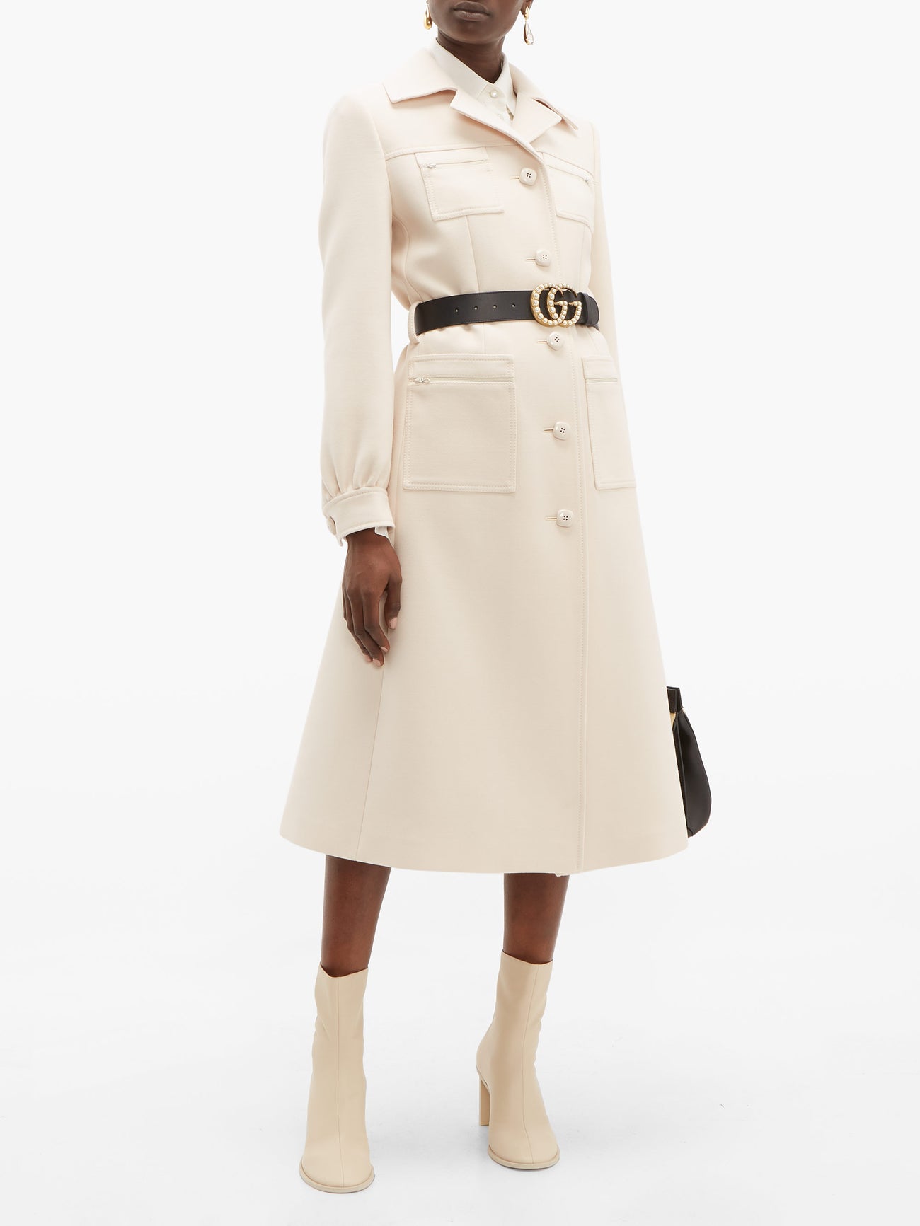 Gucci GG Pearl Embellished Off-White Ribbon Leather Belt GUCCI Logo-embellished leather belt | NET-A-PORTER main image 2
