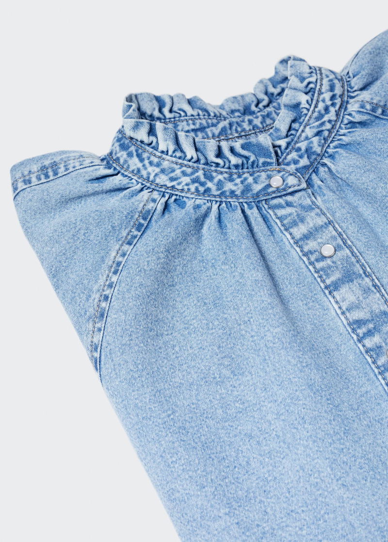 MANGO Puffed Sleeves Denim Shirt in Light Blue | Endource