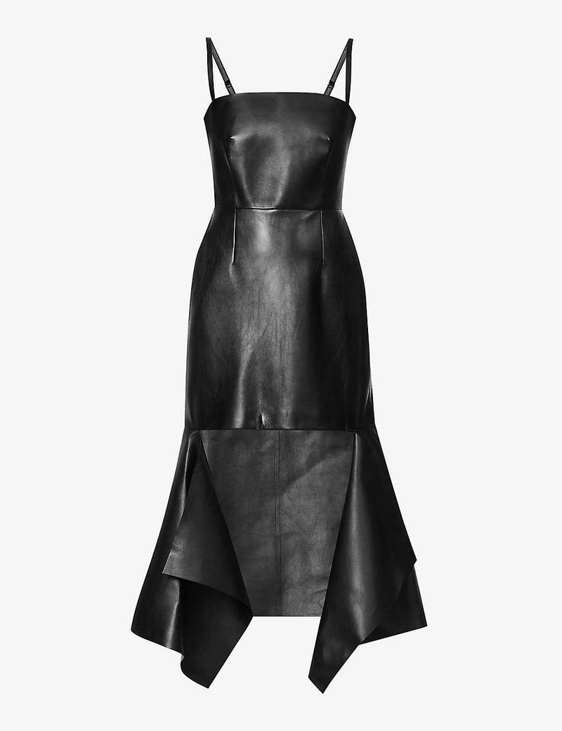 ALEXANDER MCQUEEN Asymmetric Panelled Leather Midi Dress | endource