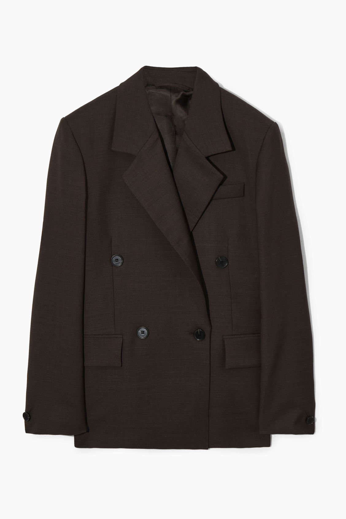 COS Double-Breasted Wool Blazer in DARK BROWN