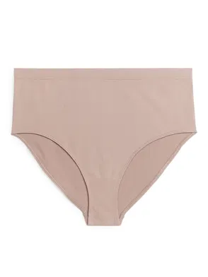 COS Seamless Ribbed High-Waisted Briefs in DARK BEIGE