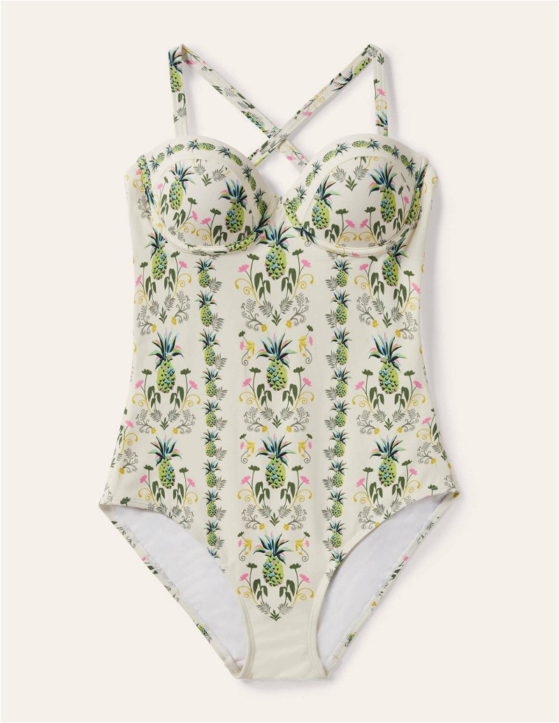 BODEN Cassis Cup-Size Swimsuit in Ivory, Pineapple Paradise