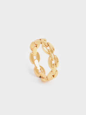 Gold chain ring on a white background