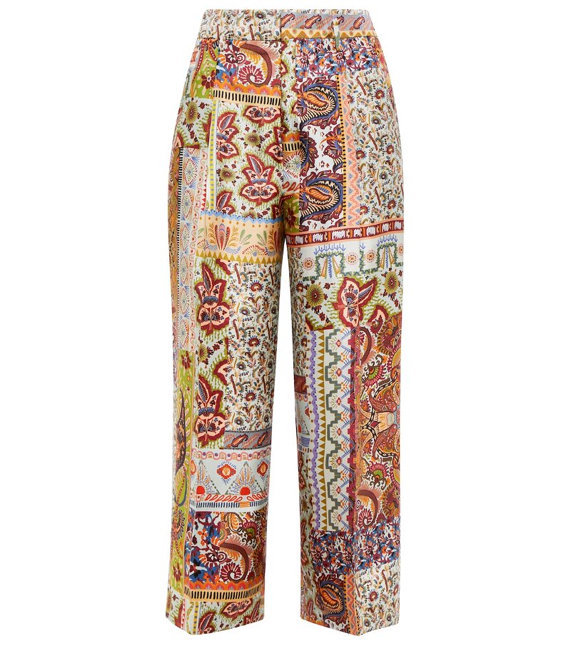 ETRO Cropped printed silk-twill straight-leg pants