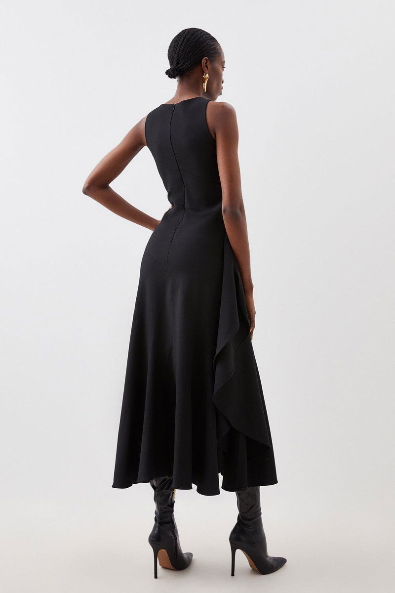 KAREN MILLEN Petite Tailored Compact Stretch Panelled Frill Skirt Maxi Dress  | endource