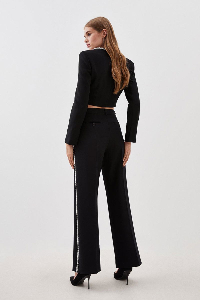 Karen Millen x Lydia Millen - Tailored Compact Stretch Embellished Trousers