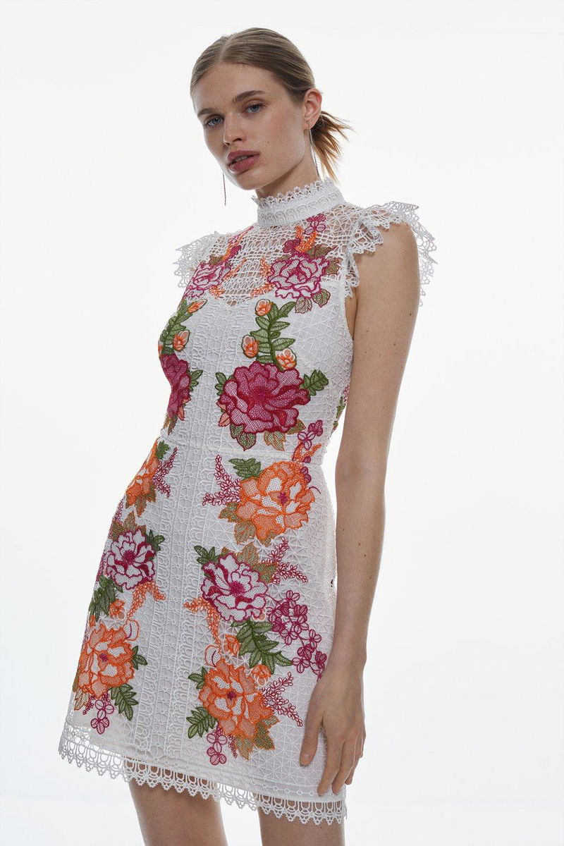 KAREN MILLEN Guipure Lace Floral Embroidered Mini Dress | endource KAREN MILLEN Guipure Lace Floral Embroidered Mini Dress | endource