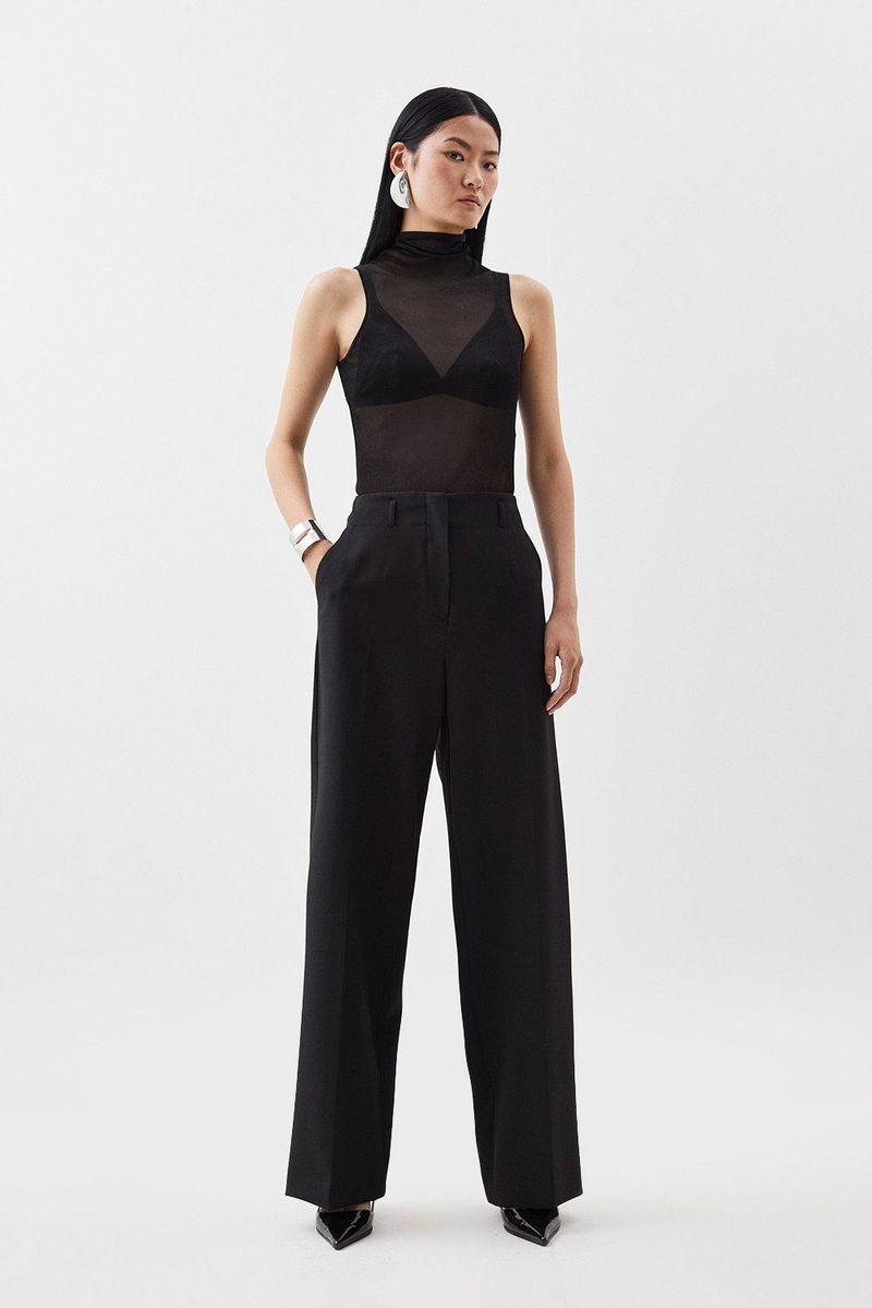 Compact Stretch High Waisted Wide Leg Pants | Karen Millen