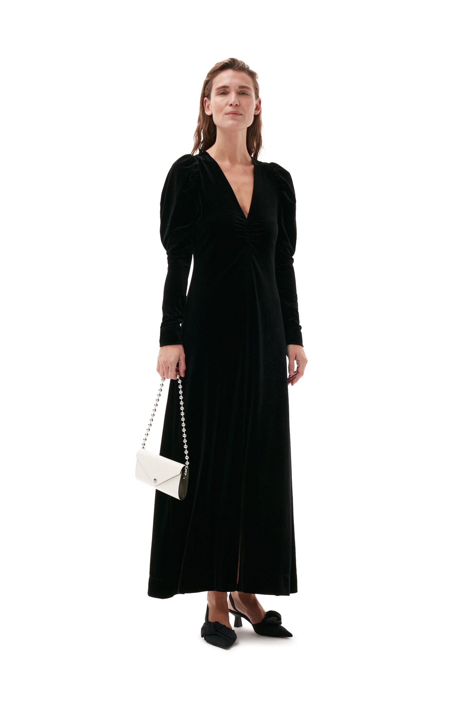 open lace back dress Rent Ganni Black Velvet Maxi Dress