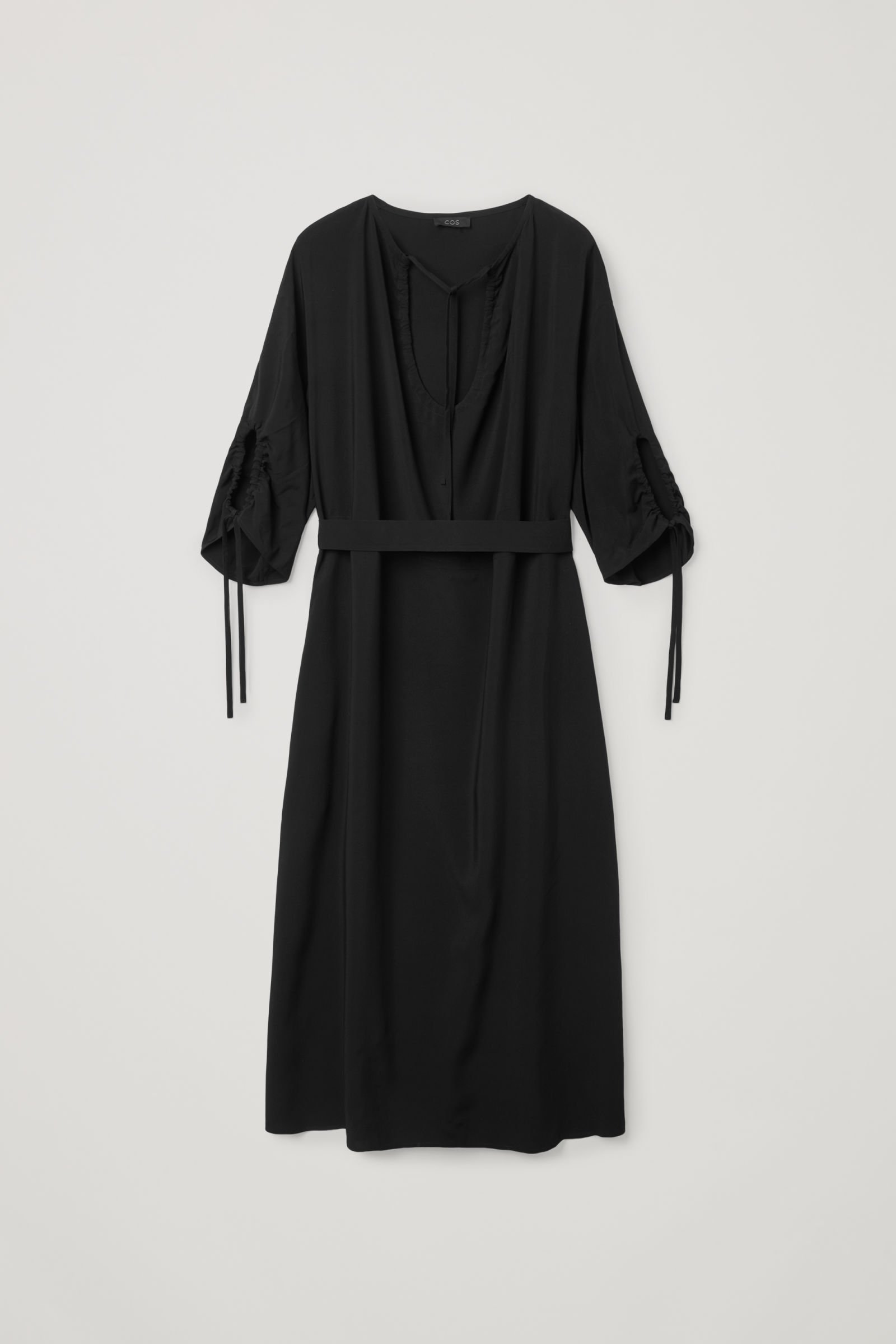 COS Drawstring Dress With Tie Details in black | Endource
