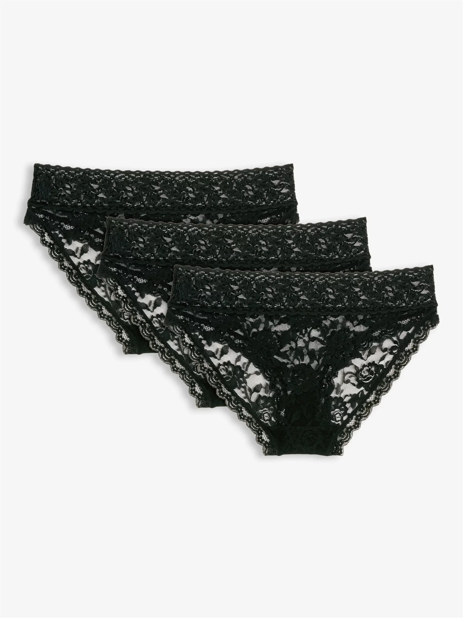 John Lewis ANYDAY Helenca Lace Bikini Knickers, Pack of 3, Pink/Shell/Aubergine  at John Lewis & Partners