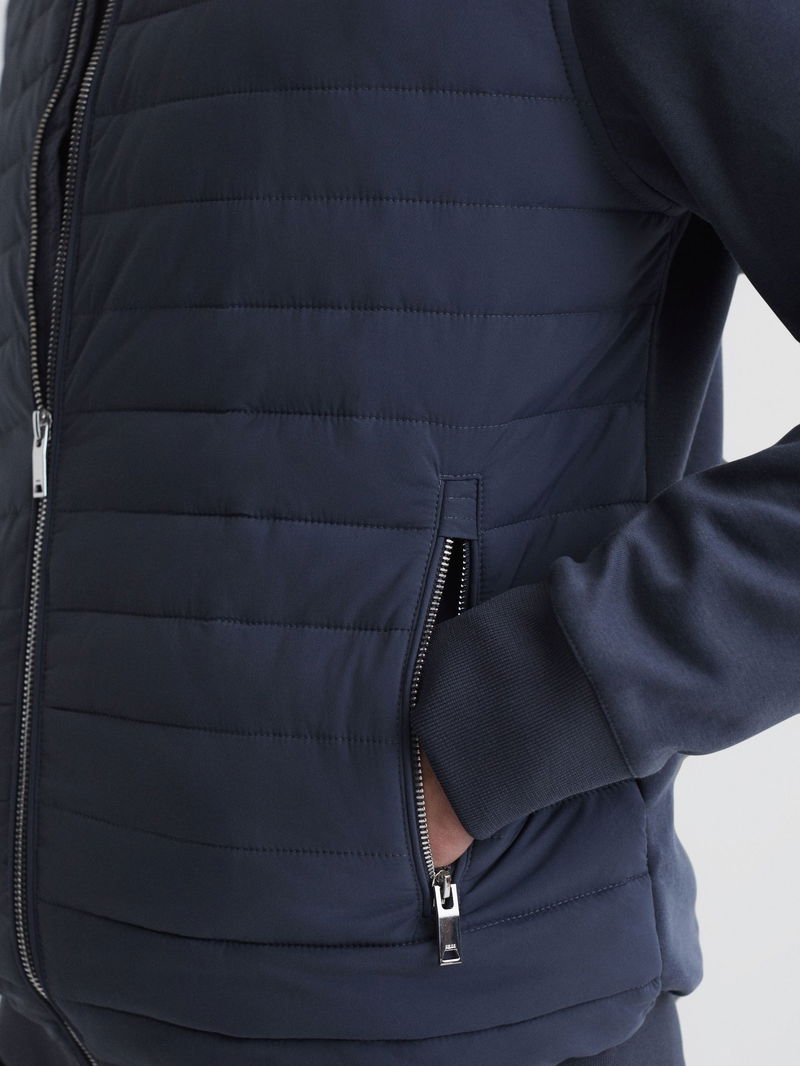 REISS Flintoff Quilted Hybrid Jacket in Airforce Blue | Endource