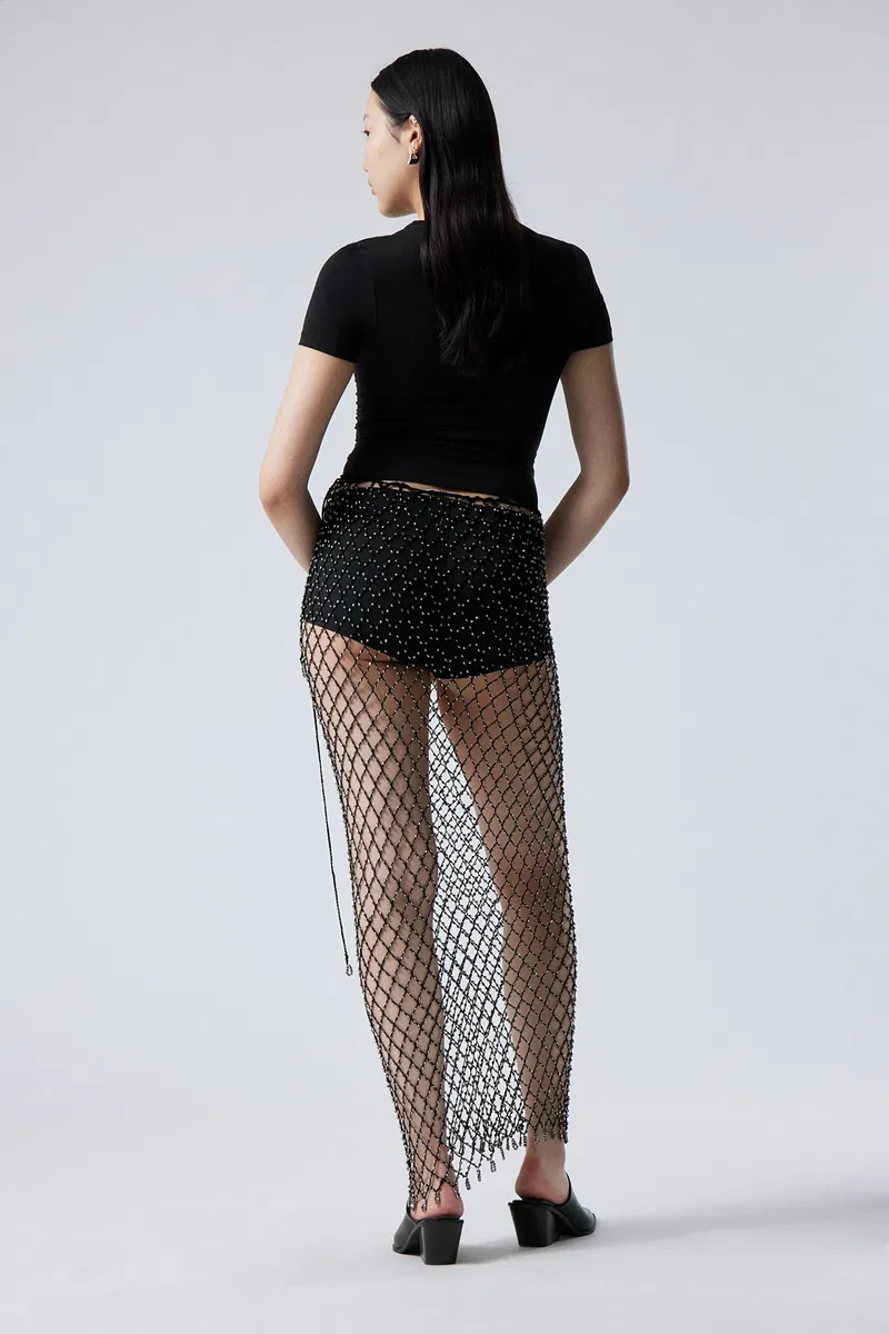 WEEKDAY Net Pearl Skirt in Black