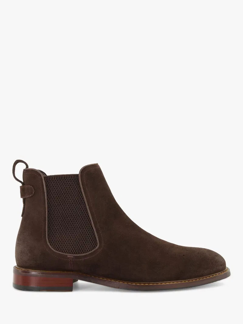 Dune London Clicker Suede Elasticated Brogue Toe Chelsea Boots