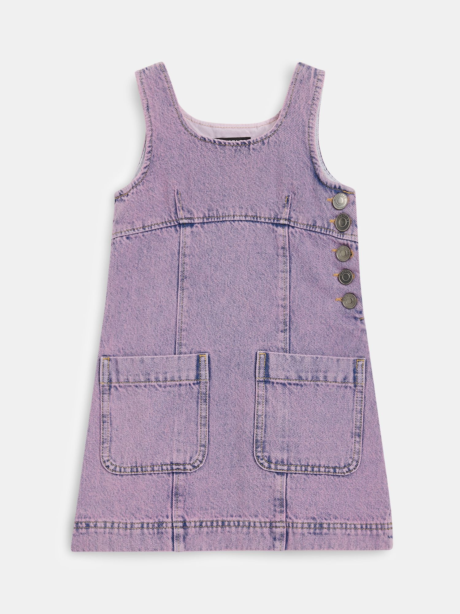 WHISTLES Acid Wash Denim Pinafore Dress in Lilac Endource