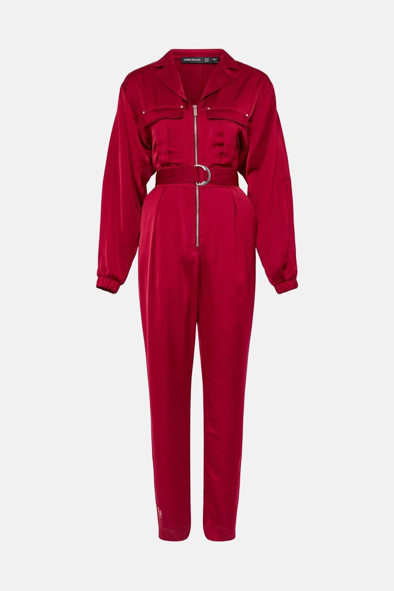 KAREN MILLEN Satin Tailored Utility Jumpsuit endource