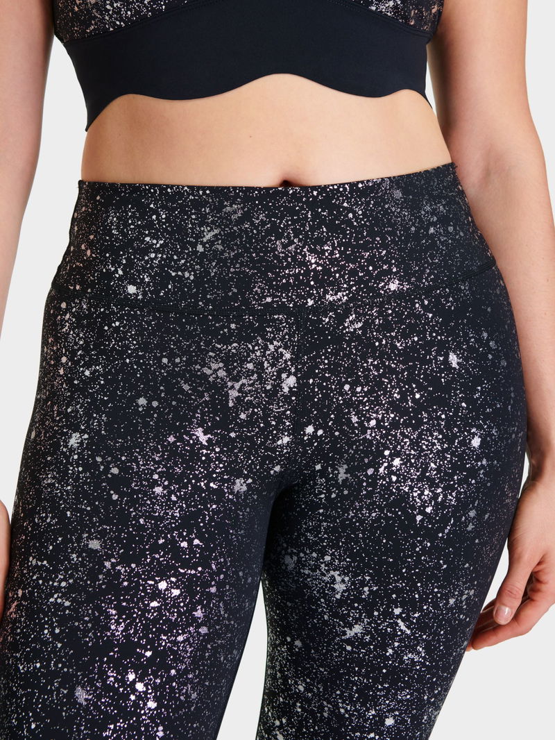 SWEATY BETTY Goddess Foil Gym Leggings in Black Scatter Foil Print