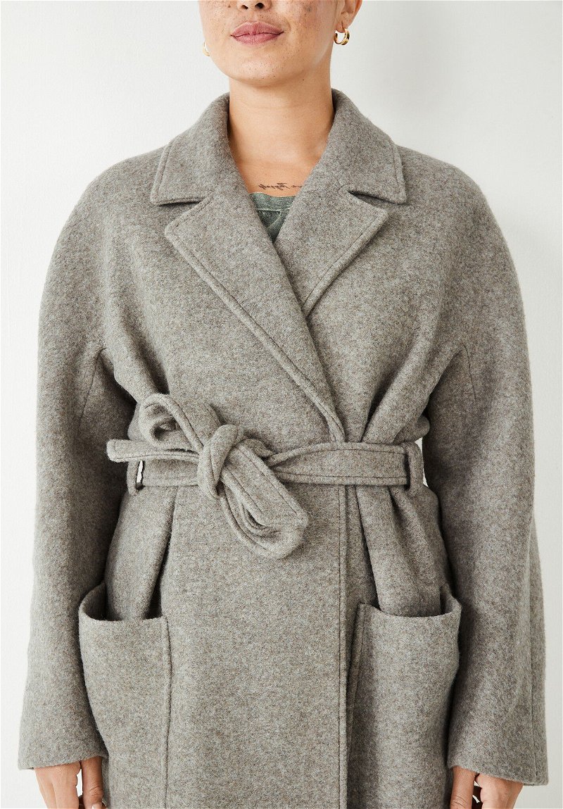 HUSH Long Wool Blend Trench Coat, Grey at John Lewis & Partners