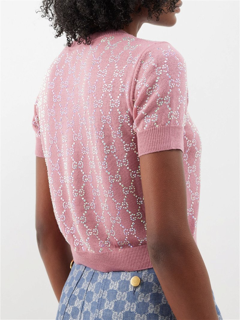 GUCCI: wool sweater with embroidered monogram - Pink