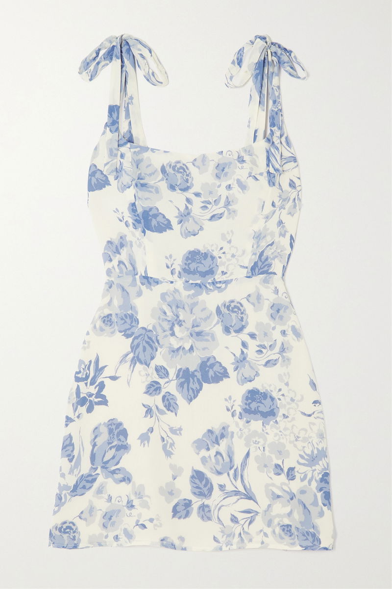 REFORMATION Annabell Bow-Detailed Floral-Print Georgette Mini Dress | endource REFORMATION Annabell Bow-Detailed Floral-Print Georgette Mini Dress | endource