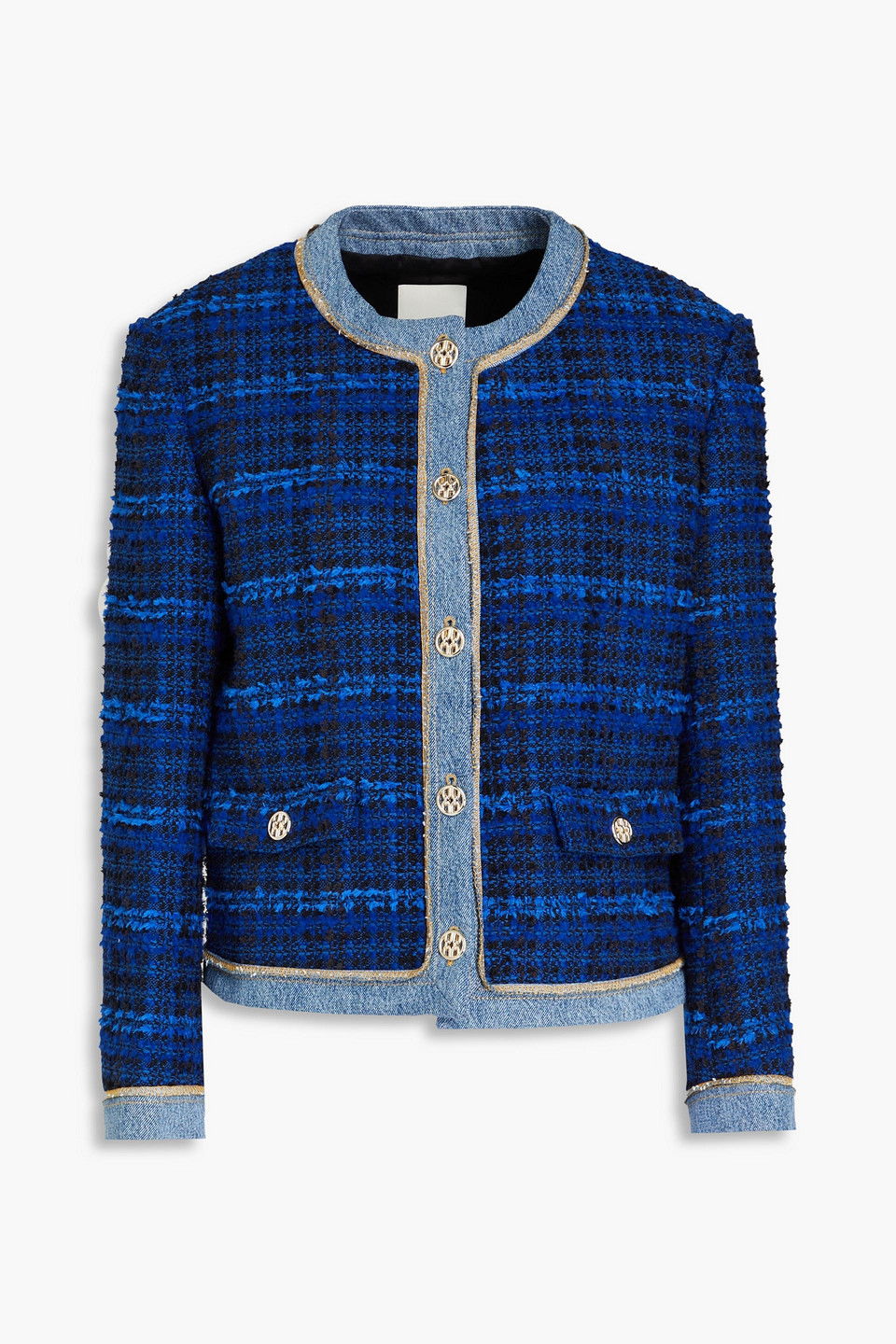 SANDRO Asti Denim-Trimmed Bouclé-Tweed Jacket in Blue | Endource