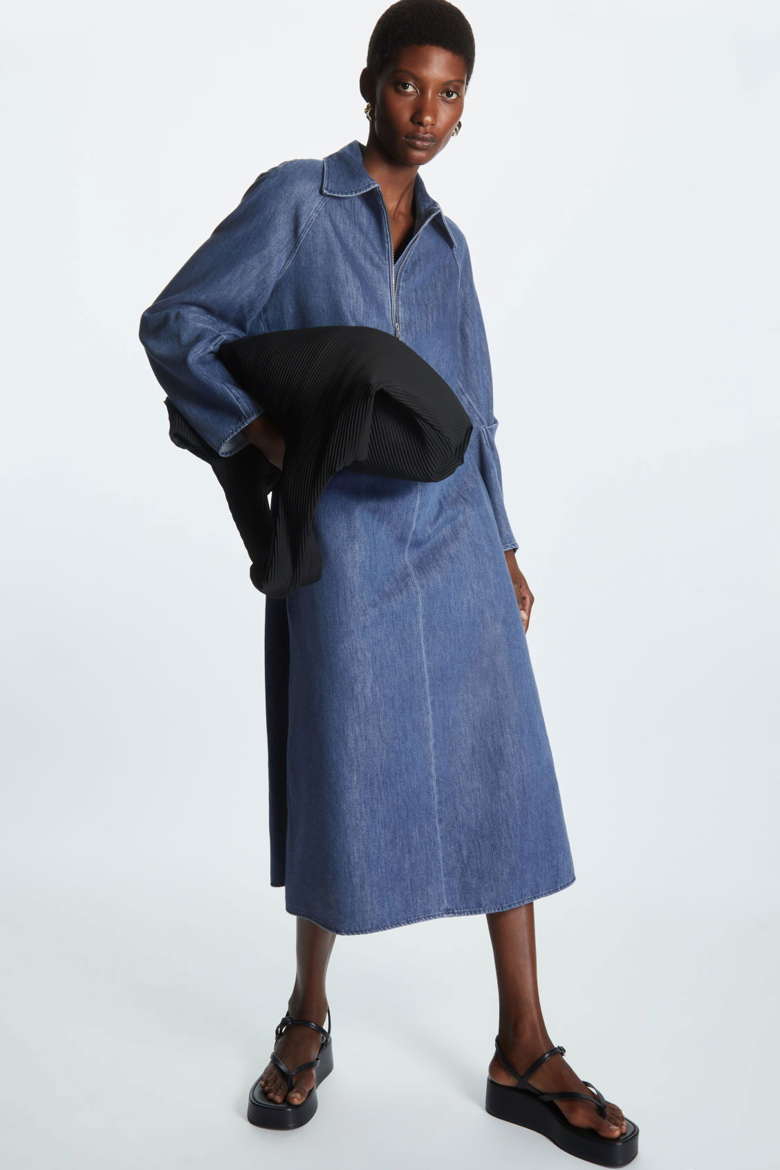 cos denim dress zip COS Half-Zip Denim Midi Dress