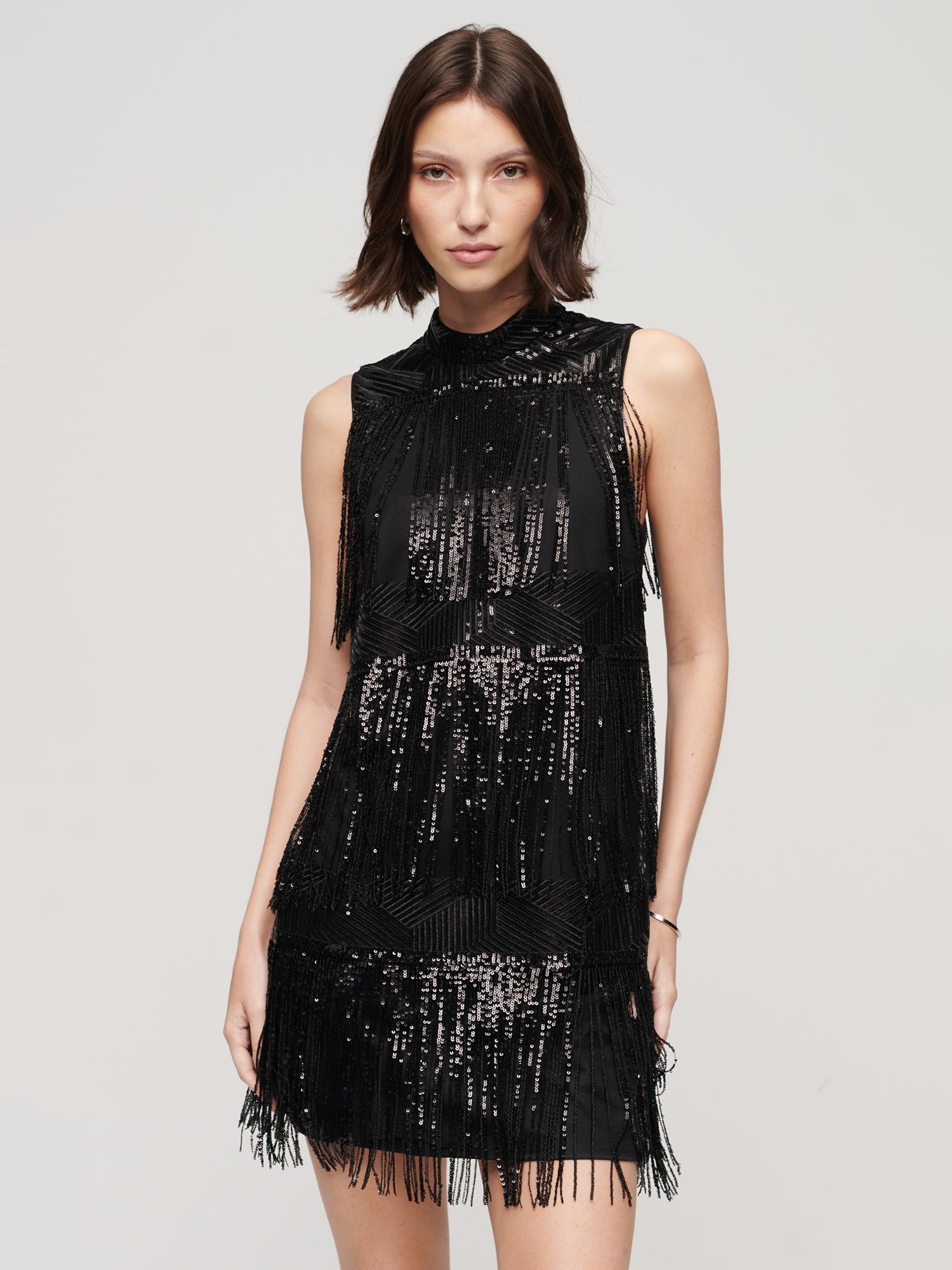 Sequins Ina Line SUPERDRY Fringe Sequin A Line Mini Dress in Fringe Black | endource