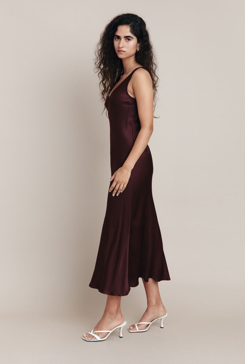 Palm Satin Slip Midi Dress