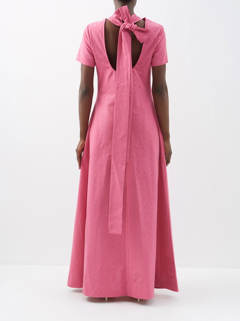 staud pink bow dress Staud Marlowe Neck Tie Tiered Dress Pink by Staud