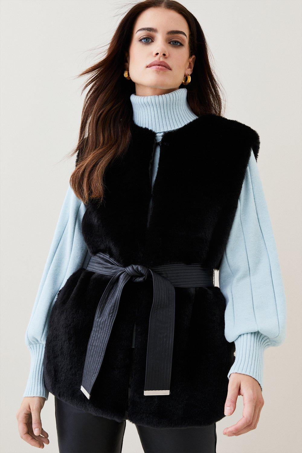 Chemise Rayée Bleue Karen Millen Avec Gilet Intégré - Taille 10, Manches Longues, Occasion Très Bon état