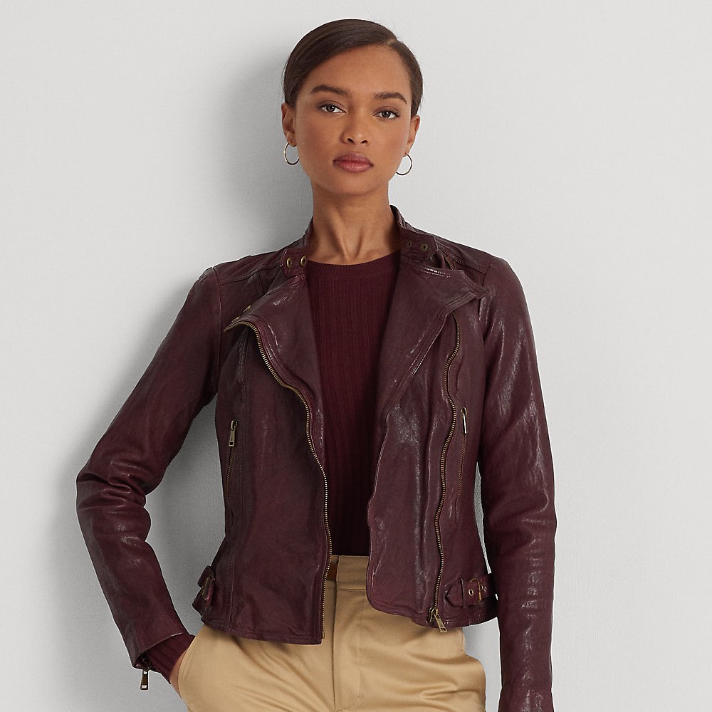 LAUREN RALPH LAUREN Tumbled Leather Moto Jacket | Endource