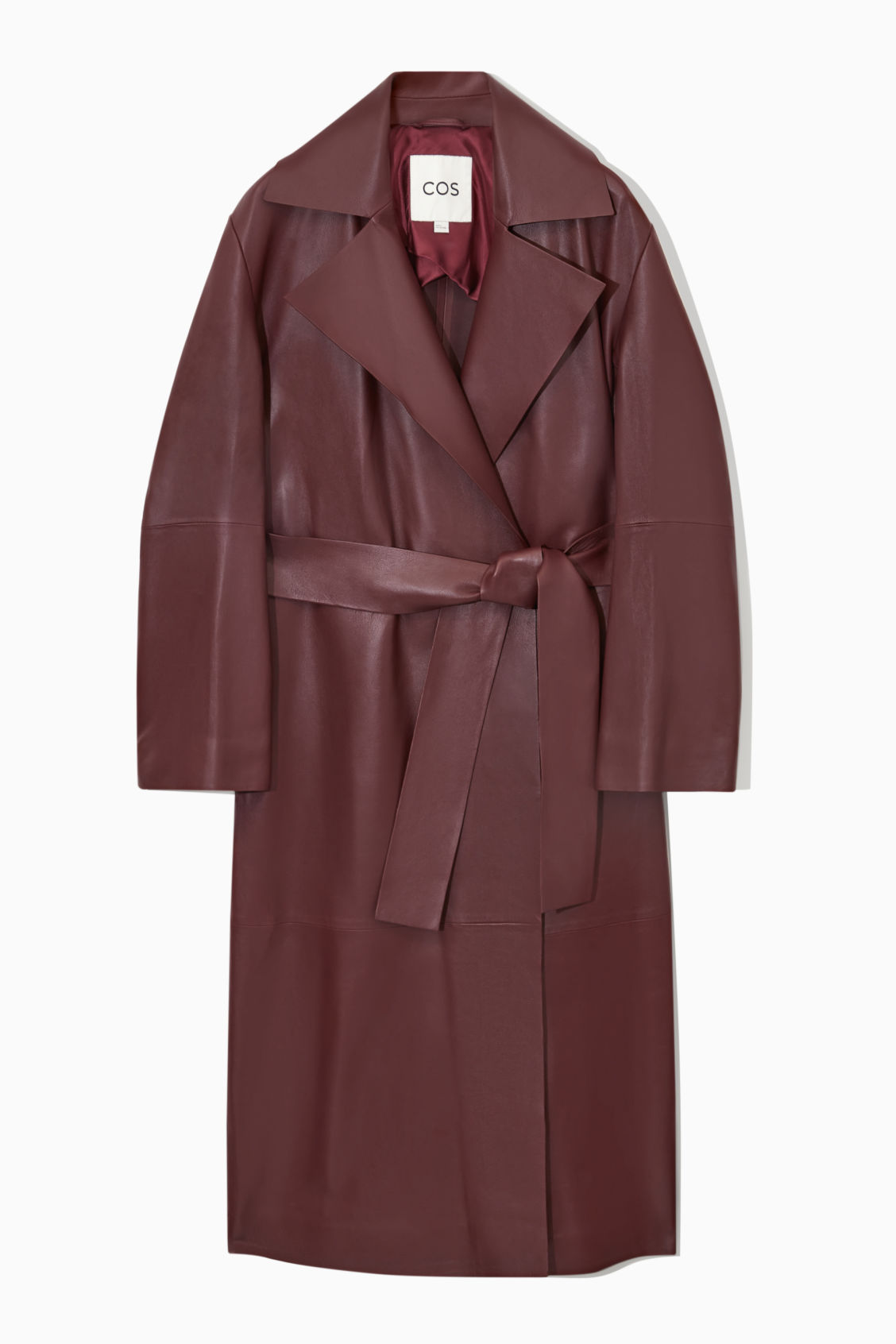 COS Oversized Leather Trench Coat in BURGUNDY Endource